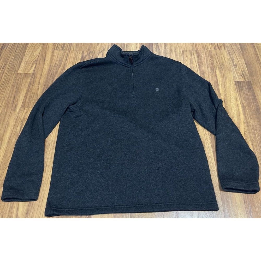 IZOD Sweater Mens Large Gray 1/4 Zip Mock Neck Fleece Lined Knit Pullover